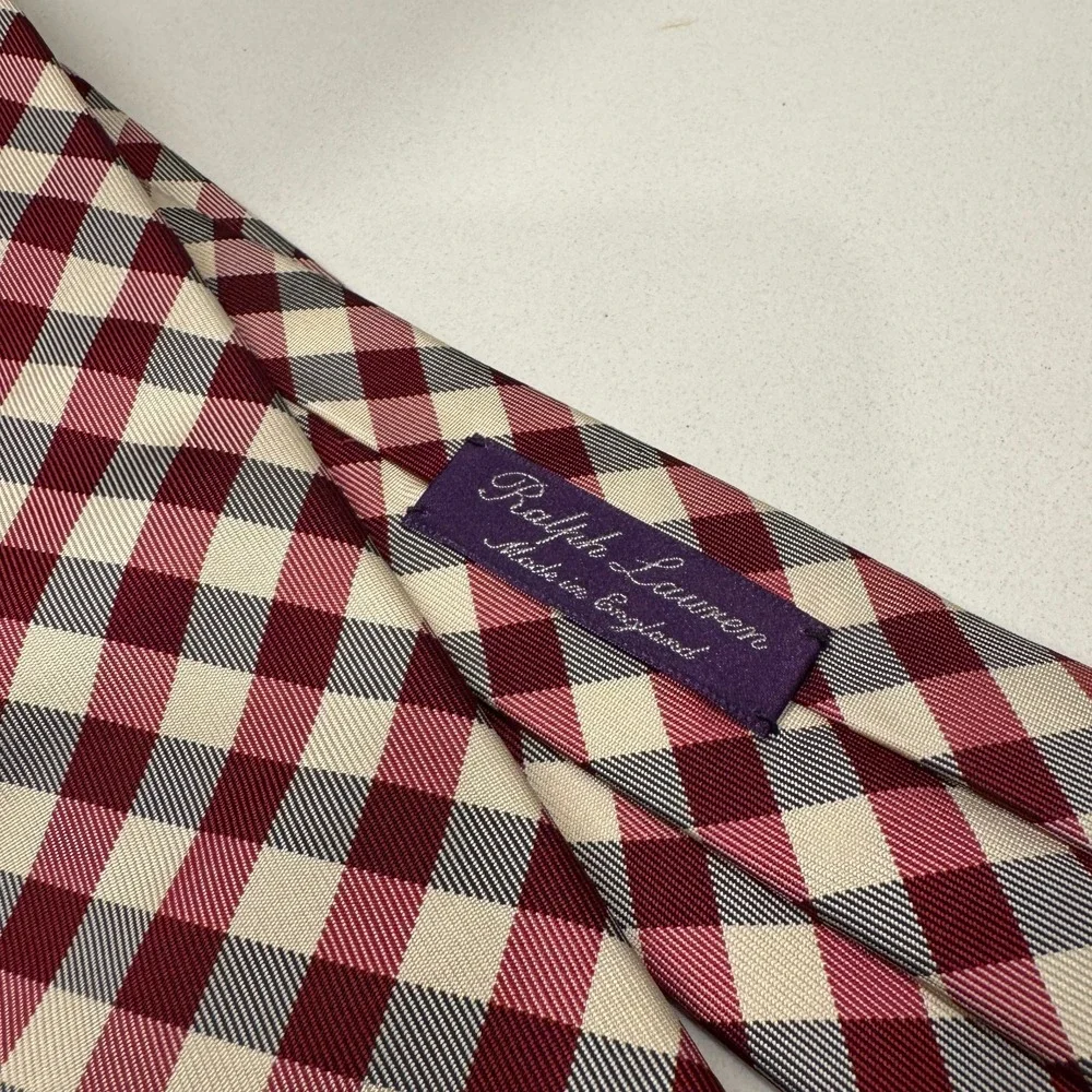 Ralph Lauren Purple Label Tie Plaid Luxury 100% Silk England Necktie Old Money‎